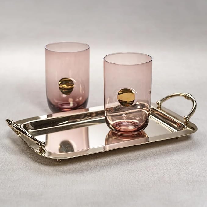 Zodax Stainless Steel and Brass Bar or Serving Trays in Polished Gold and Silver | Manetta Polished Gold - Medium