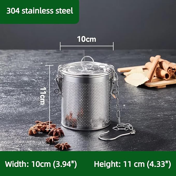 Seasoning Strainer, Stainless Steel Spice Filter, Cooking Spice Filter, Mesh Design Tea Ball Strainer Soup Seasonings Seperation Basket Filter with Chain Hook for Home Restaurant (0.86L)