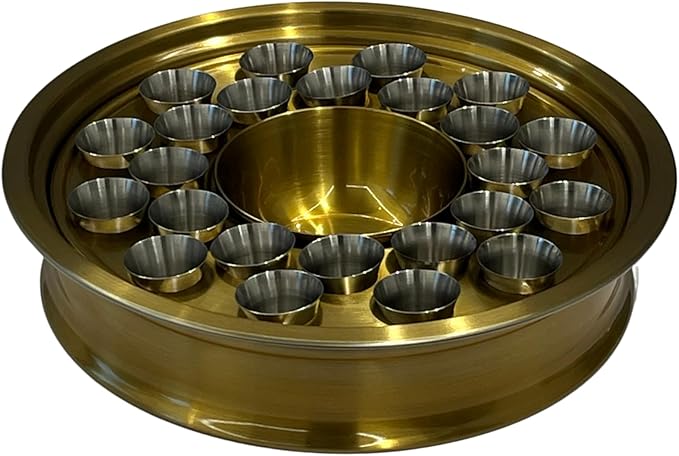 Communion Ware | Communion Tray | Holy Stackable Cup Tray for Churches | Communion Supplies | Portable Communion Tray with 24 Holes Disk | Stainless Steel - Matte Gold Finish