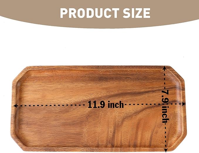 Premium Walnut Wood Wide Octagon Serving Tray Set of 2(Long & Wide 12" Each)-100% Natural Wooden Serving Tray for Coffee Table-Great Ottoman Tray Home Decor Platter-Perfect for Serving Drinks & Food