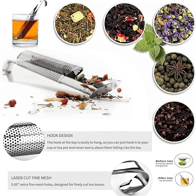 Tea Infuser, Tea Strainer, Tea Diffusers for Loose Tea, Gorgeous Lit Stainless Steel Tea Diffuser, 304 Stainless Steel Tea Strainer, Stick Pipe Tea Diffuser (2pcs +1 Brush)