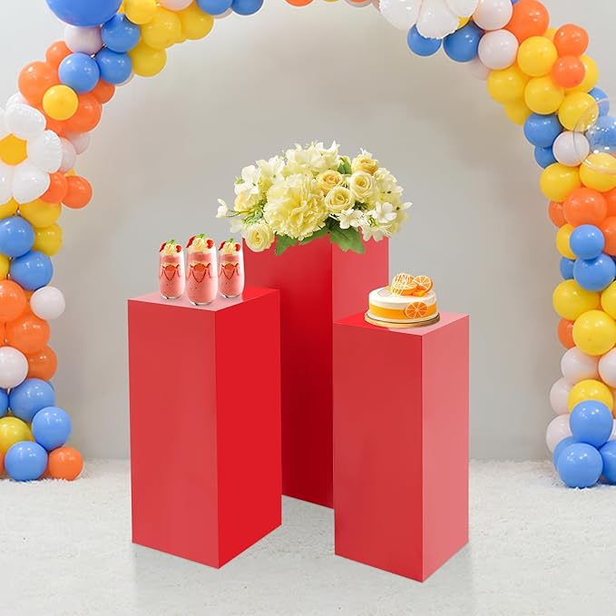 Eapmic Pedestal Stands for Party, Cake Pedestal Stand, Dessert Table Display Plinth Pillars, Sculpture Display Column Decoration Cube for Wedding Birthday (Red, Square-3Pcs(31.49"+25.59"+23.62"))