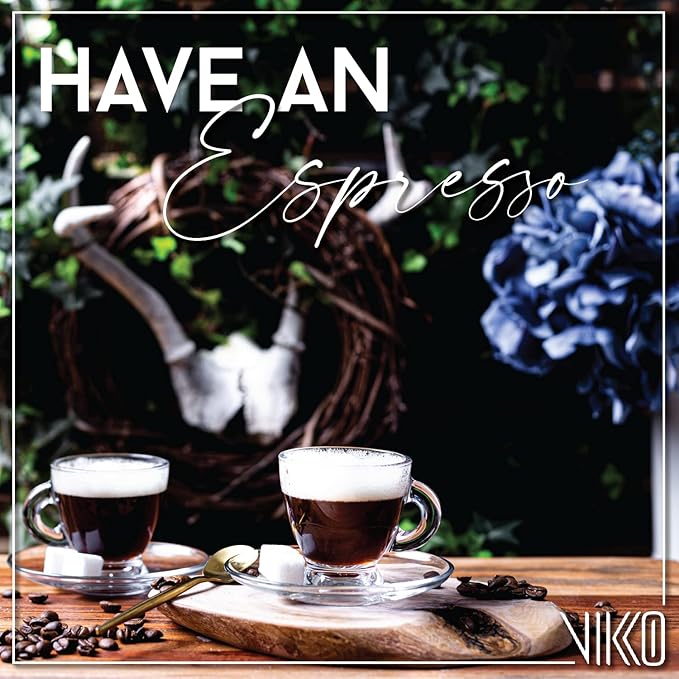 Vikko Espresso Cups, 3.25 Ounce Small Coffee Mugs, Set of 4 Clear Glass Coffee Mug, Durable Dishwasher Safe Glass Cups for Coffee or Tea