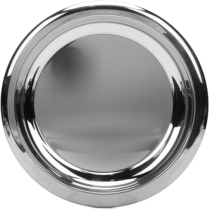 Pssopp DishFruit PlattersTrays Serving Tray, Silver Circular Metal Platter Decorative Tray for Displaying Whiskey Flutes Coffee Table Stainless Steel Round Stainless Steel Round (L)