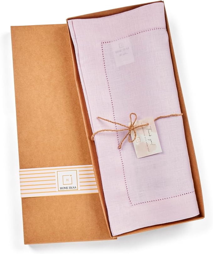 Home Ekaa Linen Table Runner 72 inches Long – 100% Pure Linen Pink Hemstitch Table Runner 14 x 72 Inch for Dining, Spring, Summer, Wedding Decorations, Gift – Elara