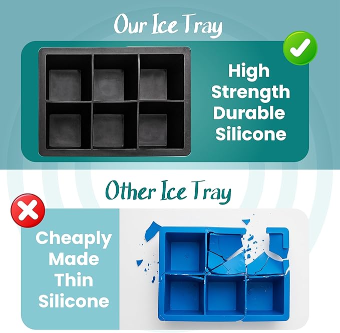 2 Pack Large Square Ice Cube Mold, Silicone Big Ice Cube Trays with Lids, BPA-Free Easy Release Stackable Ice Cube Trays for Freezer, Old Fashioned Ice Cube Maker Molds for Whiskey/Cocktails/Drinks