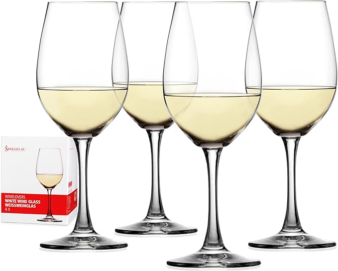 Spiegelau Wine Lovers White Wine Glasses Gift Set, Stylish Crystal Drinking Glasses, Elegant Stemmed Glassware for Home Bar, Wedding Gifts, Birthday Gifts, Hosting Essentials, 12 oz, Set of 4