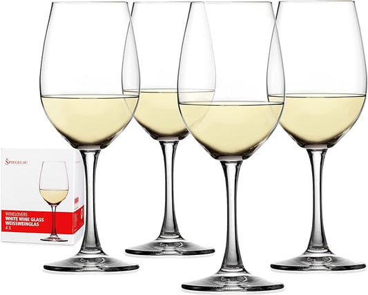 Spiegelau Wine Lovers White Wine Glasses Gift Set, Stylish Crystal Drinking Glasses, Elegant Stemmed Glassware for Home Bar, Wedding Gifts, Birthday Gifts, Hosting Essentials, 12 oz, Set of 4