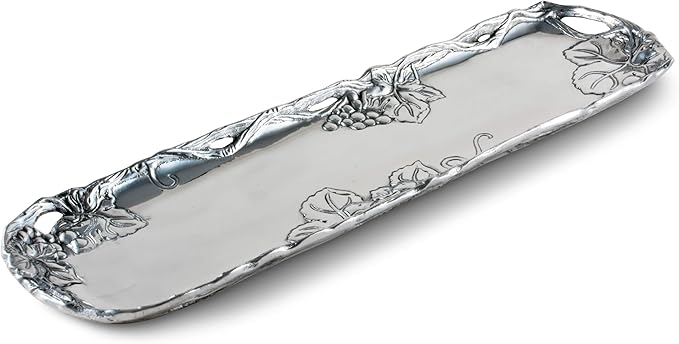 Arthur Court Designs Aluminum Metal Grape Vineyard Oblong Tray Heavy Vineyard Serving Platter 18 inch x 5.25 inch