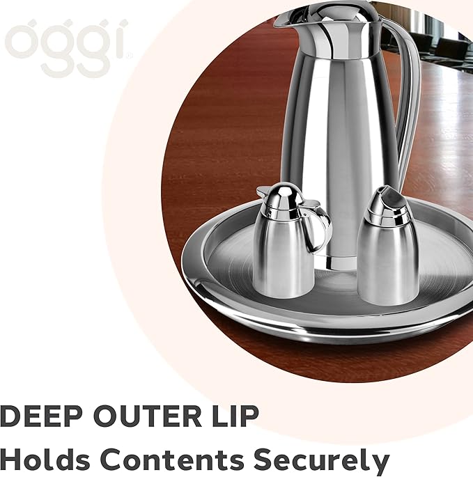 OGGI Round Tray Steel 14" - Ideal Coffee Table, Decorative Tray, Tea and Bar Serving Tray Stainless Steel