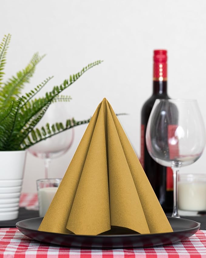 AMERICAN HOMESTEAD Paper Napkins - Gold Disposable Linen-Like Dinner Napkins - Restaurant-Quality Table Serviettes for Weddings, Parties, and Events - 15.75" x 15.75" - 50 Count