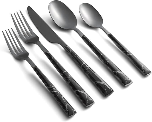 Cambridge 519220GZDS Eivin Black Marble 20-Piece Flatware Set