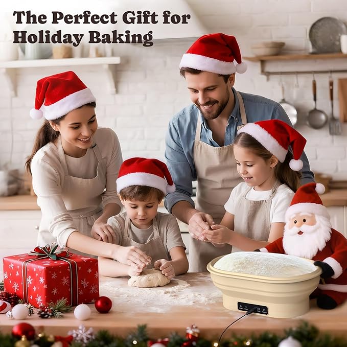 Heating Complete Sourdough Starter Kit, 2L Electric Thermostatic Silicone Oval Foldable Banneton Bread Proofing Basket with 6 Timer & Temp Settings for Dough Rising, Dishwasher Safe, Bread Making Kit
