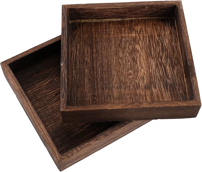 DOITOOL Wooden Jewelry Tray Set of Two Small Solid Wood Vanity Organizer Retro Jewelry Storage Holder for Desktop Decor