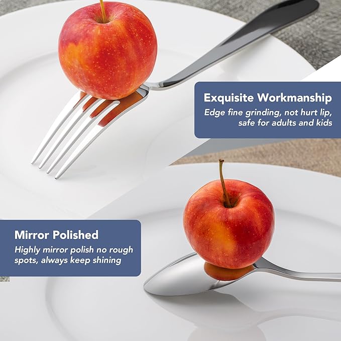 Personalized Dessert Forks and Spoons Silverware Set, 16 Piece Custom Text Engraved Stainless Steel Flatware Cutlery Sets, Mirror Polished Salad Fork and Teaspoon Set