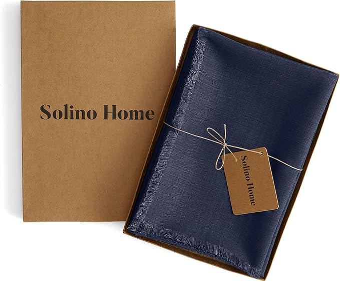 Solino Home Navy Blue Linen Napkins Set of 4-100% Pure Linen Cloth Washable Dinner Napkins 20 x 20 Inch for Christmas, Holiday, Winter, New Year - Fringe