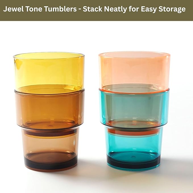 WowProLiv 14 oz Plastic Stackable Drinking Tumblers, BPA-Free, Dishwasher Safe, Durable Shatterproof Reusable Kid Cups, Everyday Water/Juice Glasses for Indoor/Outdoor (Set of 8, Gift Box)