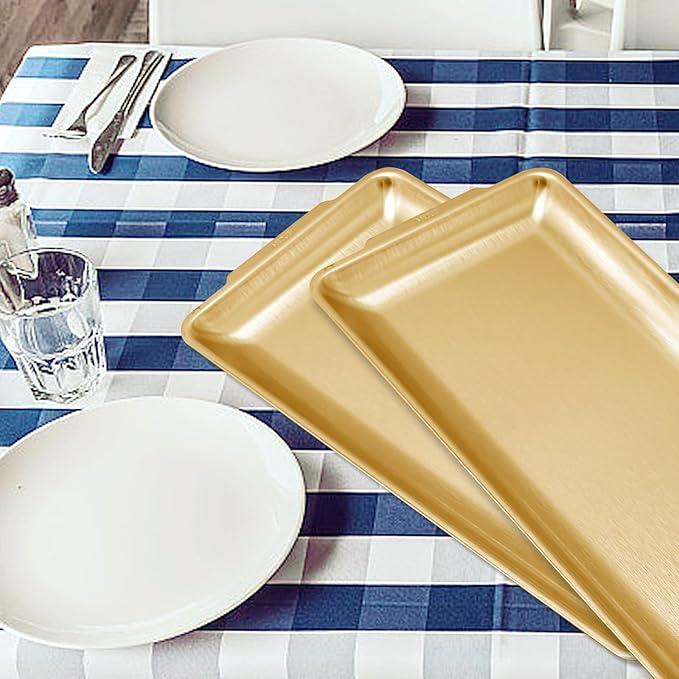 3Pcs 304 Stainless Steel Food Serving Tray, 12.6" Rectangular Serving Platters Multipurpose for Kitchen,Party Organizer Tray for Buffet Brushed Nickel (Gold)
