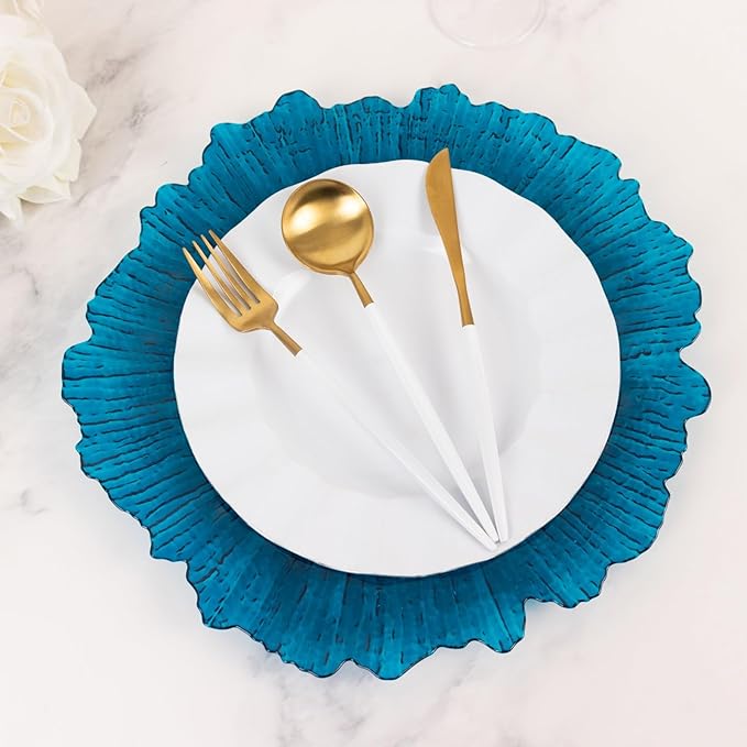 13" Charger Plates - Set of 24 - Acrylic Transparent Navy Round Reef Disposable Chargers, Ideal for Dinner Party Wedding Holiday Bulk Events