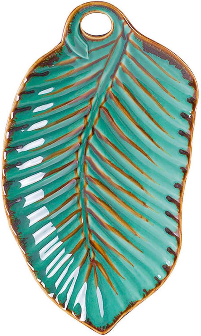 SHINING Appetizer Plates Ceramic Leaf Shape Porcelain Saucers Bowl Sauce Dishes Sushi Dinnerware (Green)