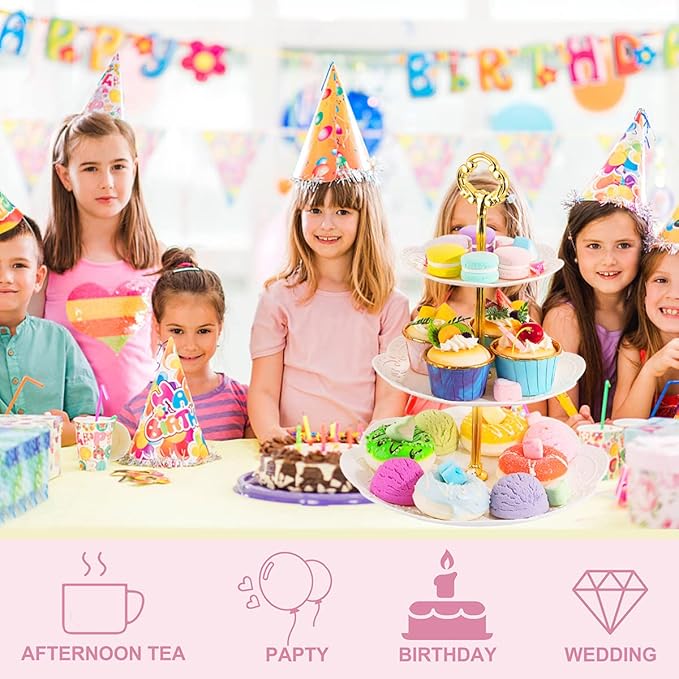 Supernal 3 Tier Cupcake Stands - 6pcs Plastic Trays, 4 Pack Round & Square Cake Trays Set