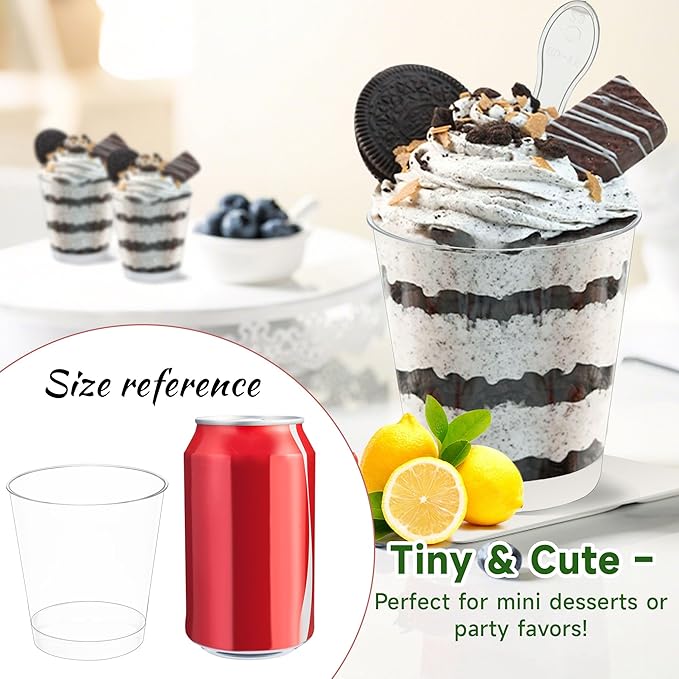 OTOB 150 Pack 6 oz Dessert Cups with Lids and Spoons | Serves 50 | Round Small Yogurt Parfait Cups for Appetizers, Mini Clear Dessert Bowls Cups for Puddings Mousse Ice Cream Fruit Trifle
