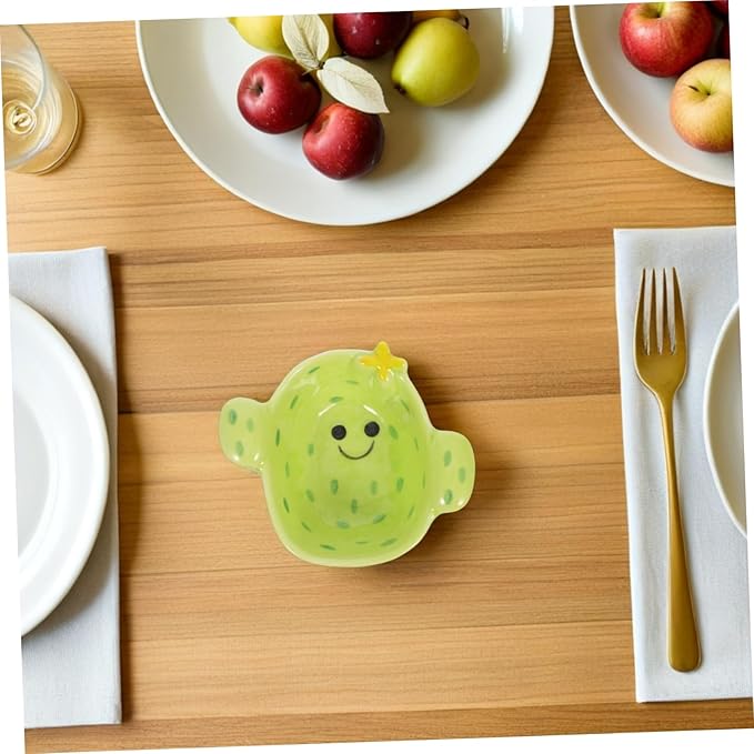 Cute Cactus Ceramic Dipping Sauce Dish Small Cartoon Plate for Appetizers Food-Grade Matte Finish for Boys and Girls and Parties