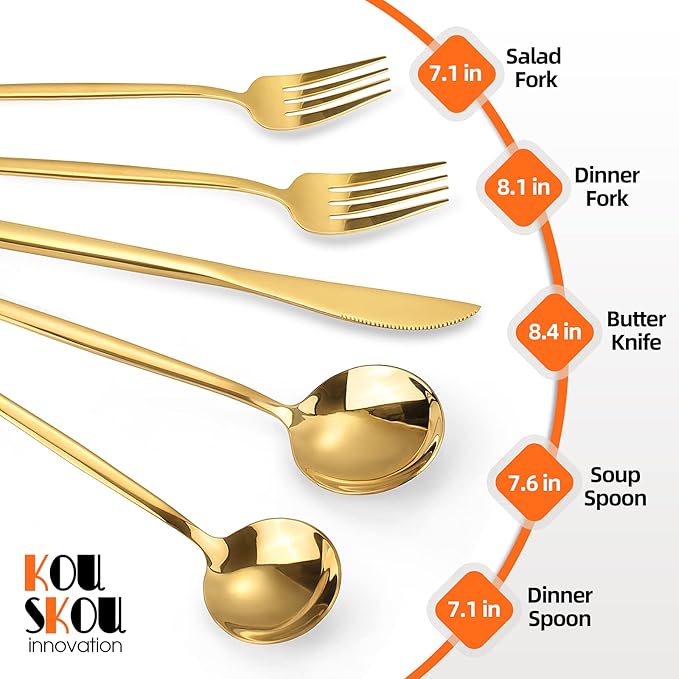 Mirror Gold Silverware Set, 20-Piece Flatware Cutlery Sets Service for 4, Mirror Polished Tableware Set, Utensils for Kitchens, Home and Restaurant, Dishwasher Safe