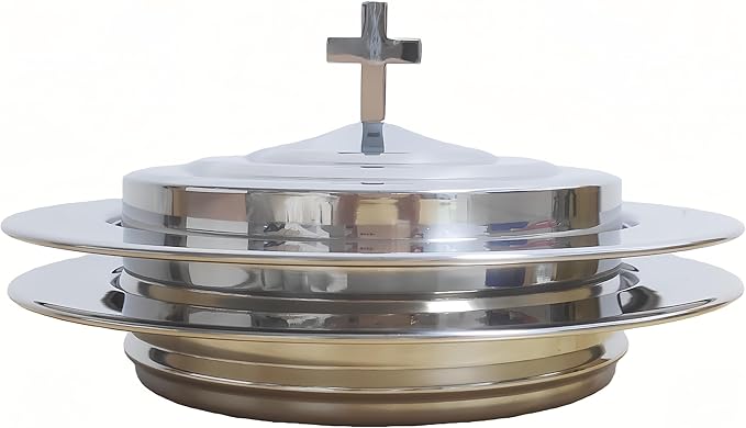 Polished Steel 2 PCS Communion Bread Plate with Cover for Churches,Stackable Communion Bread Tray Plates with Lid, 2 Stacking Communion Plate & 1 Bread Plate Lid
