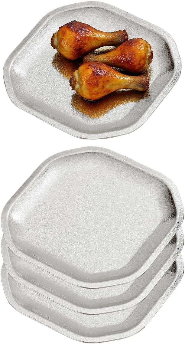 5.9x5.9 inch square Appetizer Plates,thick stainless steel Dinner Plates, Pasta Dessert Plates for Sushi, Fruit oven/Dishwasher Safe, Set of 4,silver