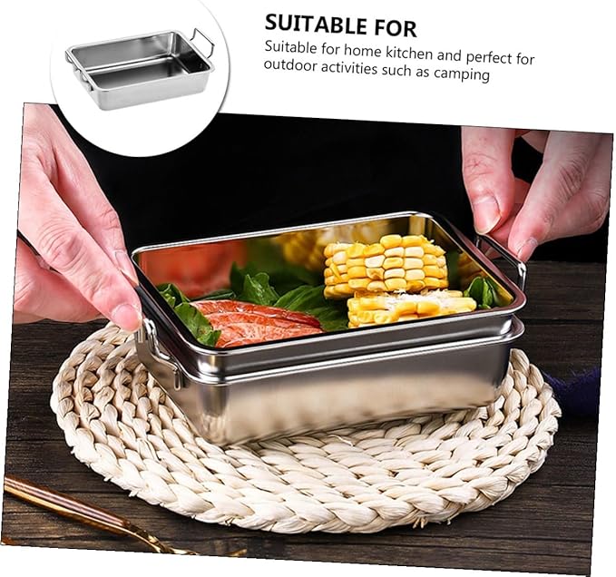 VILLCASE Stainless Steel Food Serving Tray with Handles Small Multi-Purpose Vegetable Plate Rustproof Silver Platter for Snacks Fruits and Roasted Dishes Easy-Clean Kitchen Tray