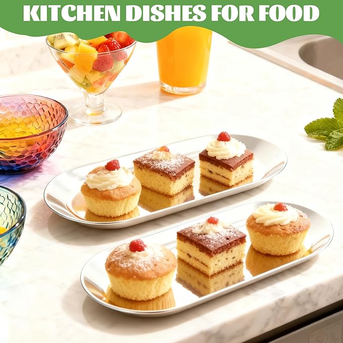 10PCS Stainless Steel Serving Tray Set Silver Platters for Serving Food Extra Small Metal Trays Decorative 7" Long Plate Oval Storage Tray Thickened Serving Dishes for Party Buffet Sushi Snack