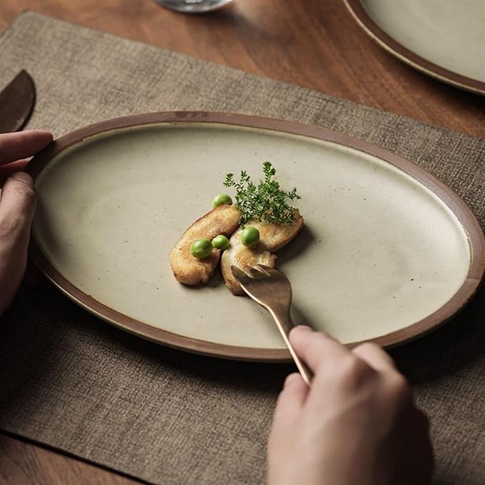 SONGCHAO Party Supplies Oval Ceramic Dinner Plate Household Salad Plate Ceramic Tableware Restaurant Kitchen Appetizer Plate Dessert Plate Party Plates (Color : Medium)