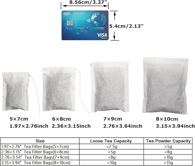Eketirry 200pcs Tea Filter Bags for Loose Tea, Empty Tea Bags, Natural Wood Pulp Paper Material, Disposable Unbleached Tea Filter Bags with Drawstring for Loose Tea (White, 2.76 x3.64 inch)