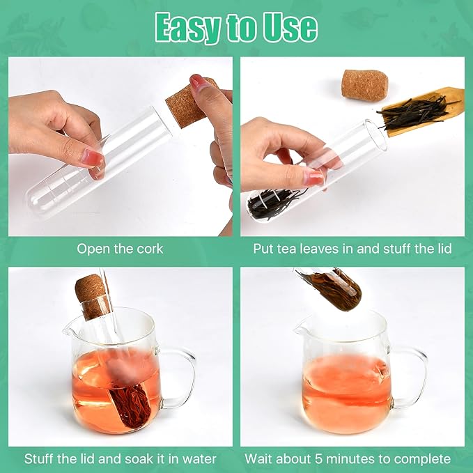 6 Pcs Glass Tea Infuser with Cork, Clear Tea Strainer, Reusable Tea Steeper for Loose Tea, Fits for Cups, Mugs and Teapots Portable for Travel, Home, Office