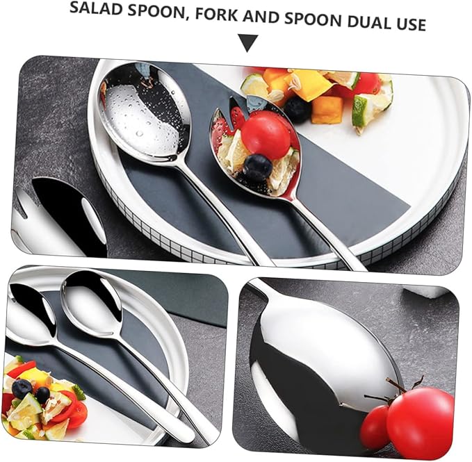 BESTonZON 3 sets Utensils Dinner Serving Flatware Tool Spoons Steel Stainless Pasta Dessert Buffet Banquet Fork Gadgets Kitchen Party Servers Fruit and for Silver Spoon Salad Metal