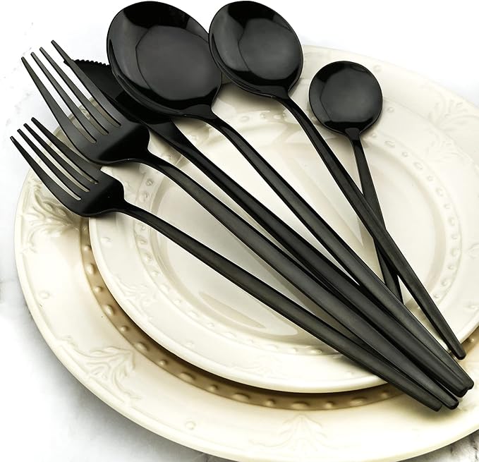 Black 36-Pieces Silverware Flatware Mirror Polished Dinnerware, 18/0 Stainless Steel Cutlery Set For Home Kitchen Party Hotel Restaurant Wedding Service for 6