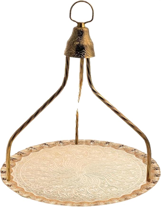 Ottoman Turkish Coffee and Tea Serving Tray, Suitable for The Restaurant, Round Shape, Width 13,7 Inch (35 cm) (Gold)