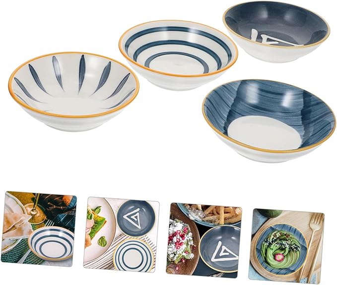 4pcs Assorted Color Ceramic Condiment Plates Japanese Style Seasoning Trays for Dipping Sauces Small Side Dishes and Appetizers for Home Restaurant Use