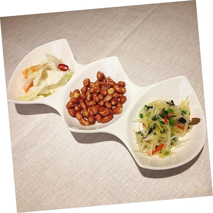 PRETYZOOM Triple Sauce Dishes Three-grid Ceramic Serving Bowls Appetizer Plate Condiment Bowl