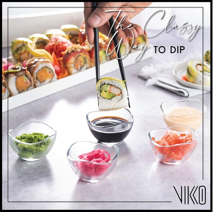 Vikko Mini Glass Bowls, Set of 12 Soy Sauce Dishes, Small 2.25 Ounce Dipping Sauce Cups, Dipping Bowls, Multi Purpose Small Glass Bowls for Dessert, Candy, Kitchen Prep, Dishwasher Safe