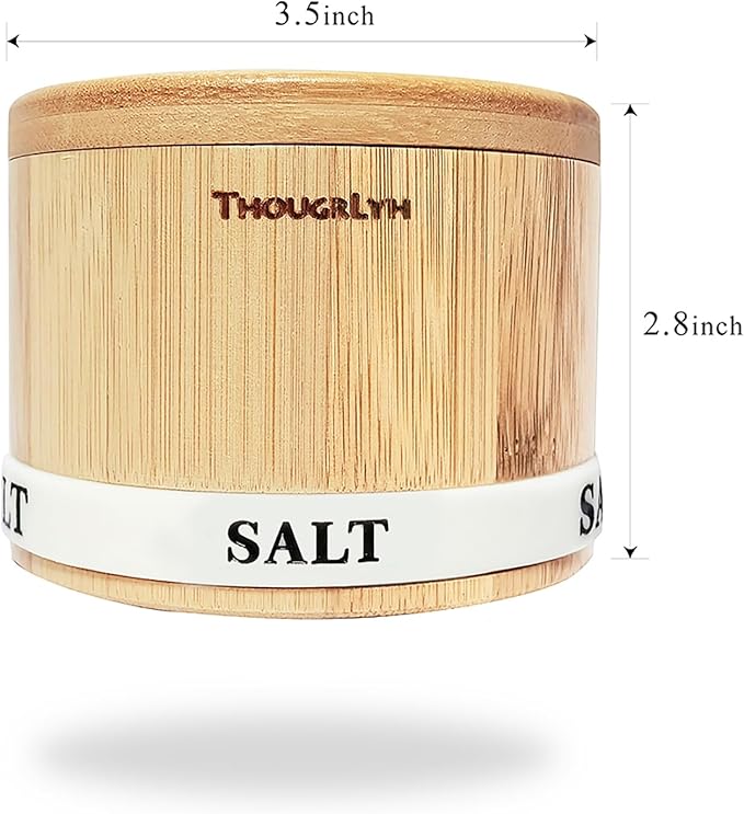 Salt Box 2Pcs Spice Cellar with Swivel Lid and Spoons Small Bamboo Sugar and Salt Containers with Salt Sugar Labels,Dual 8 oz Capacity Holder for Seasoning and Small Items