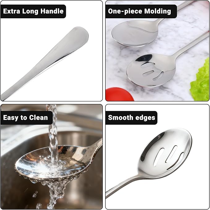 6 Pack Serving Spoons Set with 3 Serving Spoons and 3 Slotted Spoon, 8.6 Inch Large Stainless Steel Buffet Banquet Utensils Cutlery Set for Home, Kitchen, Party