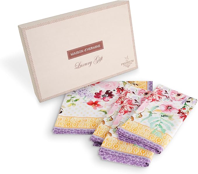 Maison d' Hermine Napkin 100% Combed Cotton Premium Cloth Napkin Decorative Washable Napkins Set of 4 for Home, Kitchen, Dining, Cocktail Parties & Camping - Summer Joy (20”X20”)