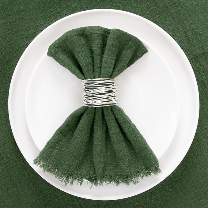 Socomi Set of 12 Linen Napkins Green Easter Spring Cloth Napkins Washable Cotton Dinner Napkins Fringe 17"x17" for Wedding Party Bridal Baby Shower Birthday Table Decorations