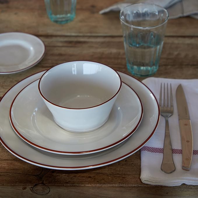 Costa Nova Ceramic Stoneware 15 oz. Soup & Cereal Bowl - Beja Collection, White & Red | Microwave & Dishwasher Safe Dinnerware | Food Safe Glazing | Restaurant Quality Tableware