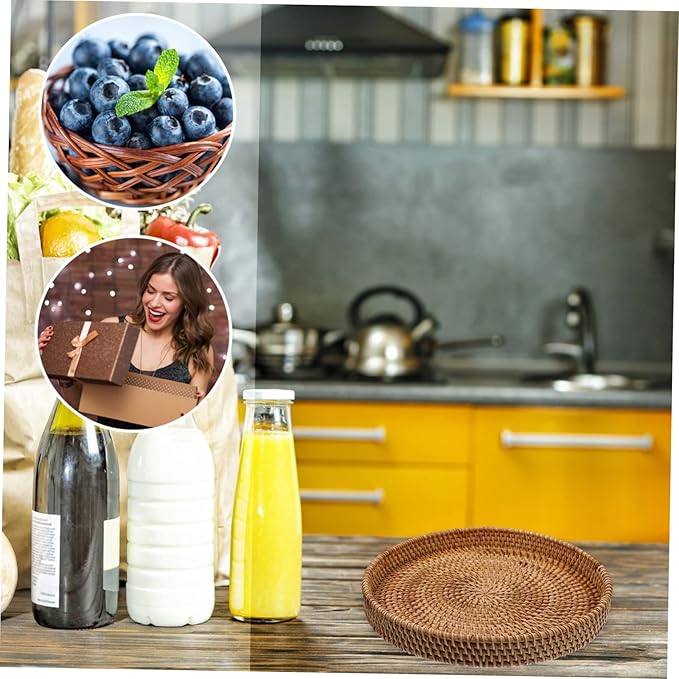 DOITOOL Wear-Resistant Rattan Serving Tray Multi-Function Fruit Plate Perfect for Desserts Snacks