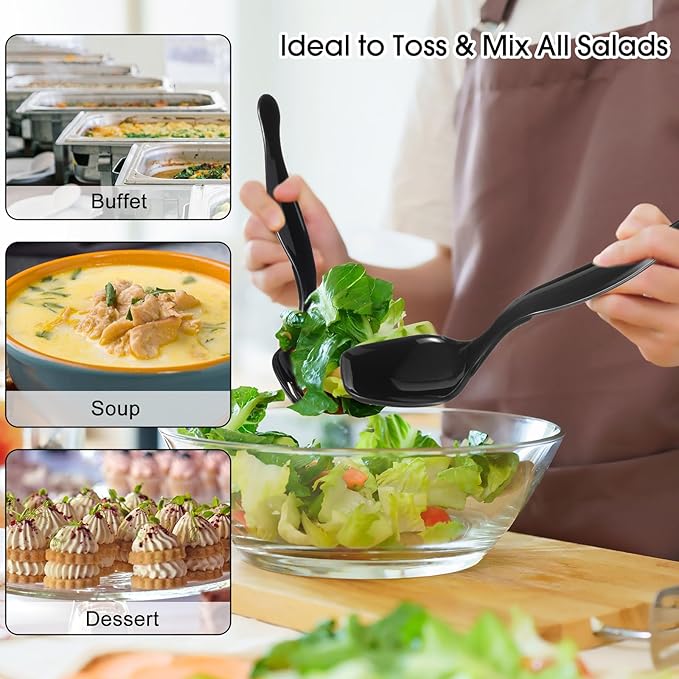 Patelai 72 Pcs Disposable Plastic Serving Utensils Set Including Black Disposable Serving Spoons Forks and Tongs Plastic Buffet Ware Supplies for Party Catering Restaurant Picnic Dinner