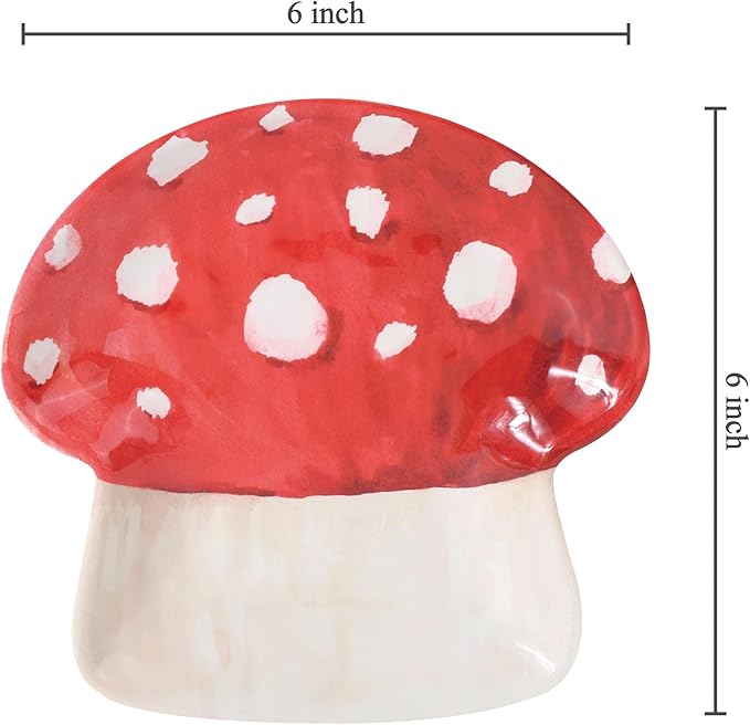 UP UPware Mushroom Shaped Melamine Dessert Plates, Small Serving Plates, for Appetizer, Snacks, and Side Dishes, Beige and Green, 6 Inch, Set of 4