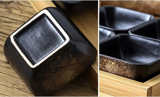 Sauce Dipping Saucer Sauce Dipping Bowls 3.3 Oz Soy Sauce Dipping Bowls Side Dish Plates for Snack Sushi Fruit Appetizer Dessert Ceramic Dip/Dipping Bowls Set Of 3 with Bamboo Tray Soy Sauce Bowls Di